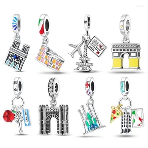 Lösa ädelstenar Notre Dame de Paris lutande tornet i Pisa Eiffel 925 Silver Luminous Charms Fit Original Armband DIY Fina smycken