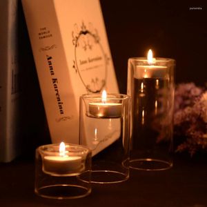 Candle Holders Transparent Holder Glass Stand Cylindrical Candlestick Creative Simple Romantic Dinner Home Decoration