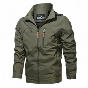 Giacche da uomo Impermeabile Giacca con cappuccio militare Giacca a vento Cam esterna Sport Cappotto elastico Abbigliamento maschile Cappotto caldo sottile 79OF #