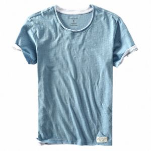 Falska två t-shirts för män Retro fi Summer Cott Solid Color Short Sleeve Tops Male Casual Simple Thin White Tee Clothing G7ZP#