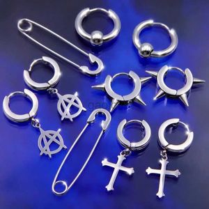 Hoop Huggie Ins Hiphop Punk Gothic Cross Peak Hanging Ringörhängen Lämplig för kvinnor Män Anti Allergi Titanium Rostfritt stål Pins Cool örhängen 24326