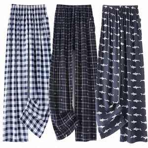 loungewear Clothes Sleep Mens Home Pajamas Sleepwear 2023 Men's Pyjama Summer Trousers Plaid Male Slee Bottoms Soft Pants D0YP#