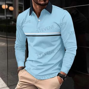 T-shirt da uomo 2024 Polo da uomo nuova a righe lunghe Slve Polo da uomo casual stile semplice.T240325