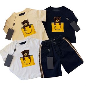 Luxo crianças conjuntos de roupas verão meninos meninas carta impressa manga curta camiseta duas peças designer marca crianças roupas 100cm-150cm z01