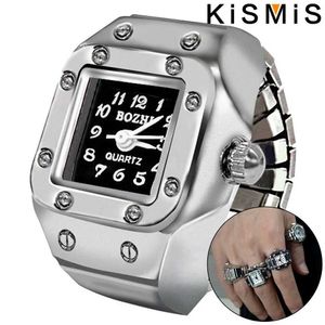 Pierścienie zespołowe KISMIS 1PC MENS Square/Round Punk Ring Watch Quartz Watch Para Prezent Creative Electronic Watch J240326