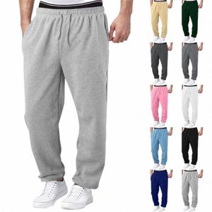 Mense Fleece fodrade Sweatpants Wide Straight Ben Pants Bottom Sweatpants Joggers Pants Löst Fit Sweatpants Bottoms Handing V7KM#