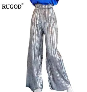 RUGOD 2020 Newest Sequined Golden Silver Pleated Pants High Waist Wide Leg Pants Women Casual Elastic Waist Long Trousers6363256