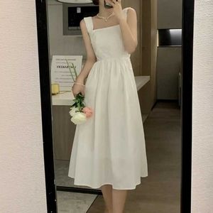 Basic Casual Dresses Charming Suspender Dress Waist Tight Skin-touch Summer Dress Wide Shoulder Straps Large Hem Summer DressC24315