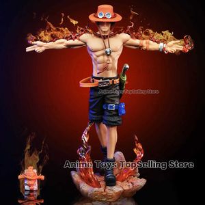 Action Toy Figures 28cm Anime One Piece Figure Classic Styling Ace Figure kan avge lätt PVC Collectible Staty Model Toys Gifts T240325