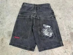 JNCOショーツY2Kヒップホップレトロスケルトグラフィックストリートウェアパンツメンズデニムジムショーツハラジュクゴシックメンズバスケットボールショート549