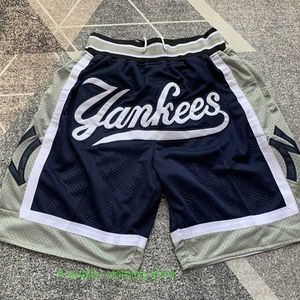 Calça masculina Hip Hop Yankees American Street Moda Brand Bordado Azul Deep Four Pocket Basketball Sports Casual Split Shorts ZCI5