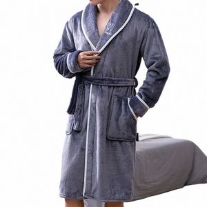 men Flannel Bathrobe Winter Warm Casual Robe Sleepwear Lg Sleeve Plush Shawl Male Bath Robe Lounge Nightgown Home Clothes o725#