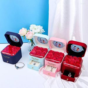 장식용 꽃 영원한 장미 보석 상자 여성 발렌타인 데이 선물 엄마 교사를위한 빨간 생일 선물 아이디어