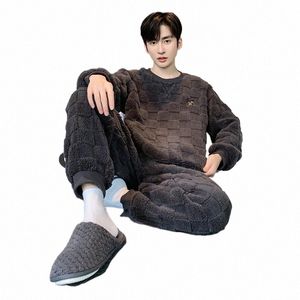 Koreli yeni fi mercan polar kış sıcak pijamalar erkek pazen için set ev kıyafeti genç çocuk loungewear casual ev kıyafetleri b6bo#