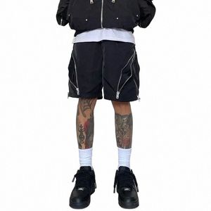 American Style Zipper FuncTial Simple Shorts Harajuku Street Loose Cargo Shorts Män Kläder alla matchar breda ben beskärda byxor i55v#