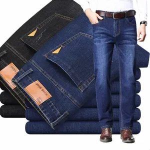 Pure Color Straight Jeans Black / Blue Men Small Elastic Casual LG Pants Storlek 28-40 F1EZ#