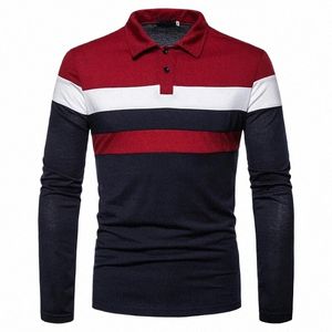 2024 Primavera Autunno Nuovi uomini Fi Stripes Color Blocking Risvolto Lg-maniche che tocca la camicia Busin Casual POLO Top 47Mq #