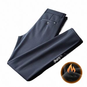 Browon Brand Pants Mężczyźni 2024 Zimowa polar grube ciepłe mężczyźni Casual Pants Solid kolor elastyczne busin proste spodnie Mężczyźni Ubranie C5nr#