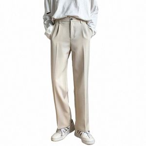men Casual Pants Zipper Suit Trousers Slacks Harajuku All-match Korean Baggy Elastic Straight Wide Leg Pants W1958 m58A#