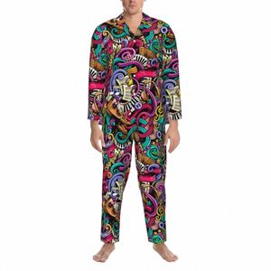 Faça sua própria música Pijamas Outono Performance Art Vintage Oversize Pyjama Set Lg Sleeve Confortável Room Design Nightwear l6lQ #