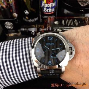 남성의 고급 시계 기계식 시계 Paneraiss Sapphire Glass 47mm 16mm 첫 번째 레이어 Cowhide 스트랩 오리지널 핀 버클 완전 자동 매트