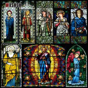 Films Custom Size Church Figures Window Film Static Cling frosted DropShipping Stained Home Decor Glass Foil Door Stickers