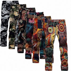 Summer New Cott and Line Pants Męskie drukowane sznurka do kostki spodnie duże rozmiar S-6xl Męskie spodnie Z2PF#