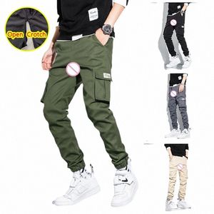 men Sexy Open Crotch Cargo Pants Loosed Crotchl Cam Trousers Gay Hidden Zipper Erotic Gay Breathable Skinny Tight Costume l16q#