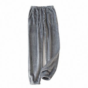 Männer Flanell Wolle Schlaf Bottoms Herbst Winter Warme Nachtwäsche Pyjama Hosen Weiche Plüsch Casual Hosen Korallen Fleece Jogging Hosen B4go #