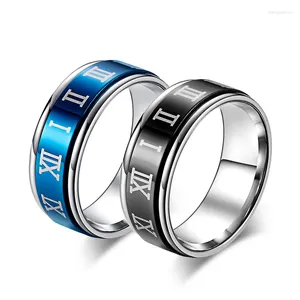 Cluster Rings Spinner Ring Rome Digital Rotate Letter Titanium Blue / Black Color Steel Biker For Men And Women