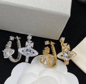Retro Circle Diamonds Earrings Stud Western Queen Planet star aura Saturnus Luxury Jewelry Women Saturn Earring Designer Jewelry Gifts ER09