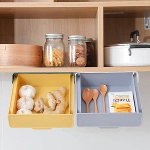 new 2024 Under Drawer Box Hidden Table Under Paste Plastic Kitchen Storage Holder Desk Organizer Memo Pen Stationery Storage Box Case Big