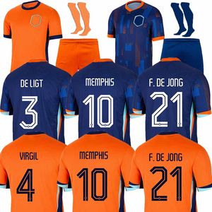 2024 Нидерланды Мемфис Футбол Джерси Холланд Чон Вирджил Дамфрис Бергвин Рубашка Клаассен Слепая де Лигт мужской комплект 2025 голландская футбольная рубашка униформа