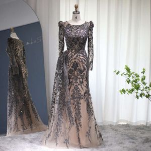 Mermaid Crystal Brown Evening Said Sharon Dress With Overskirt Plus Size Women Elegant Bury Wedding Party Gowns Ss127