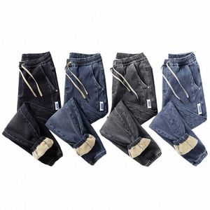 ueteey pantaloni invernali in lana d'agnello jeans per uomo casual addensare caldo pile Fi microelasticità coulisse pantaloni leggings maschili Q0fA #