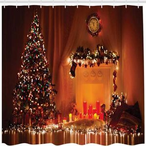 Cortinas de chuveiro Cortina de Natal Romântico Quarto com Vela Presente Brinquedo Padrão Gancho Tecido Impermeável Decoração de Banheiro