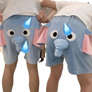 pijama şort 3d kulaklar trunk karikatür güzel fil gevşek peluş plush giyim elastik bel yaz erkekleri kadınlar uyku kısa pantolon 11dl#