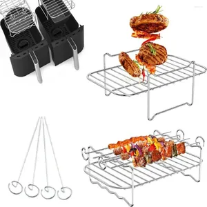 Table Mats With 4 Skewers Air Fryer Grilling Rack Stainless Steel Dishwasher Safe Steam Stand Double Layer Roasting Cooking