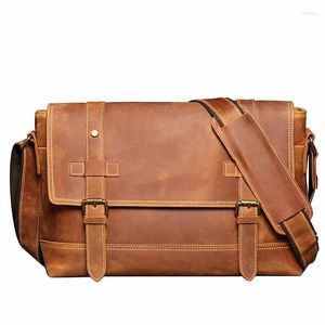 Bag High Quality A4 Vintage Brown Black Coffee Genuine Leather Women Men Shoulder Messenger M1005