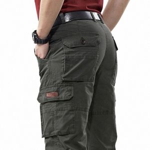 Mężczyzn Mężczyzn Wojskowy Poletni z workowatej worki dżinsowe spodnie Męskie multi-kupki swobodne spodnie LG Plus size 42 R3YK#