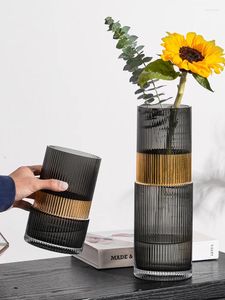 VASES GOLD-PLATED GLASS VASE透明ストレートヒドロポニックフラワーアレンジリビングルームダイニングテーブルアートウェディング装飾