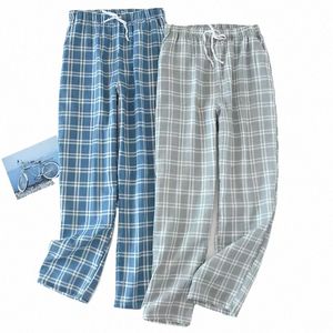 Cott Plaid Design LG Pajama Spodnie na wiosenne lato męskie i jesienne cienkie spodnie do snu z talią i kieszeniami bocznymi I4YF#