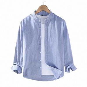 camicia da uomo di vendita calda tinta unita manica lg camicia con colletto henley primavera e autunno casual confortevole lino fi design G16b #