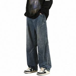 men's Wide Leg Drape Fitting Baggy Straight Jeans Male Streetwear Denim Trousers Fi Hip Hop Cargo Pants K9yh#