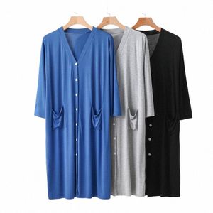 2024 Summer Men's Pyjamas Robe Modal Cardigan Sleepwear Loose Bathrobe Man Shirt Dr Casual Draped Home Clothes for Men J4ET#