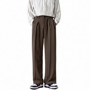 Мужской повседневный костюм, брюки, весна-осень, однотонные популярные корейские прямые брюки со средней талией, свободные шикарные универсальные дышащие F6WI #