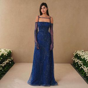 Noite azul marinho sharon disse vestido árabe com mangas compridas 2024 frisado dubai feminino casamento convidados vestidos de festa ss396