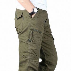 Mäns Cott Cargo Pants Militära stridsövergripande rak Multi-Pocket Baggy LG-byxor Streetwear Casual Slacks Pants M-5XL A76R#