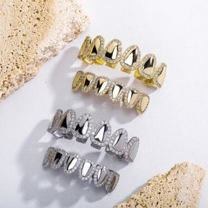 Espelho Halloween Ouro CZ Zircon Boca Hip Hop Dentes Grillz Caps Top Bottom Copper Grill Set Homens Mulheres Bucktooth Grills Rock Punk Rapper Homens Hiphop Jóias