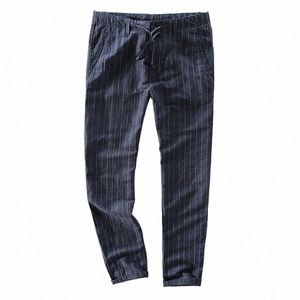 Mężczyźni wiosna jesień Fi Marka Japonia styl vintage w paski w paski w baseku pralni proste spodnie męskie swobodne cienkie spodnie spodnie f85i#